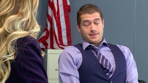 Big Tits at Work: Caucasian August Ames cumshot