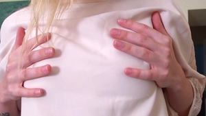 Nubiles: Blonde haired Angelika in sexy thongs pussy eating